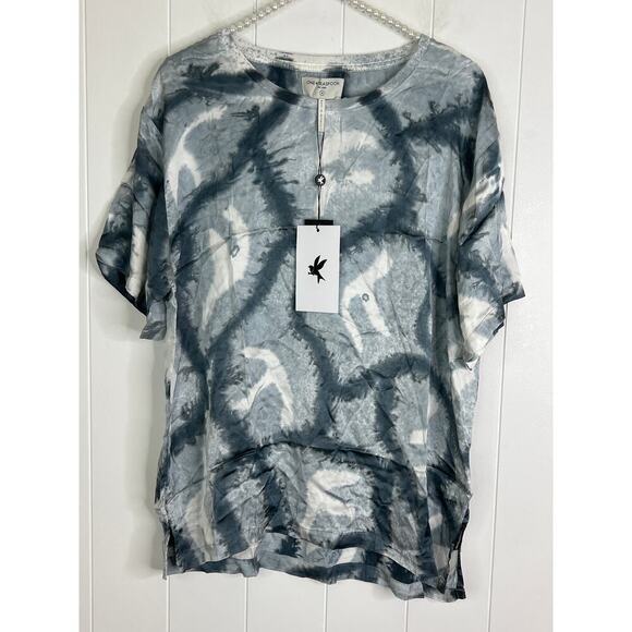 One Teaspoon Free People Reflection Hand Printed Satin Tee in Black Size SM NWT - Picture 2 of 10